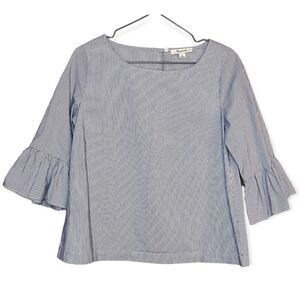 Madewell Blue/White Pinstripe Ruffle-Sleeve Blouse Size XS
